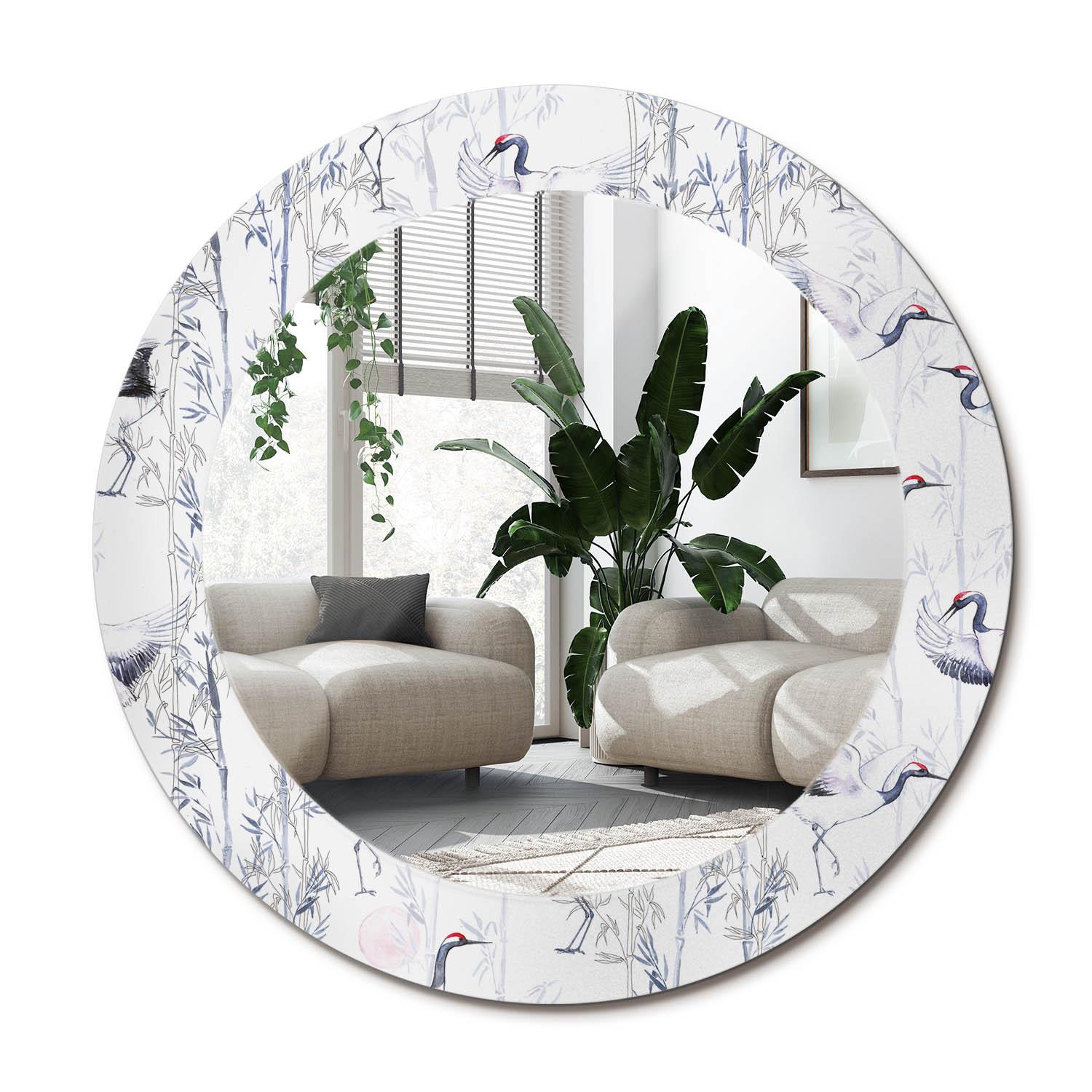 SPIEGEL Rund Ø 60 cm mit Aufdruck - Blau/Weiß, Glas (60/60/0.4cm) - Wallfluent