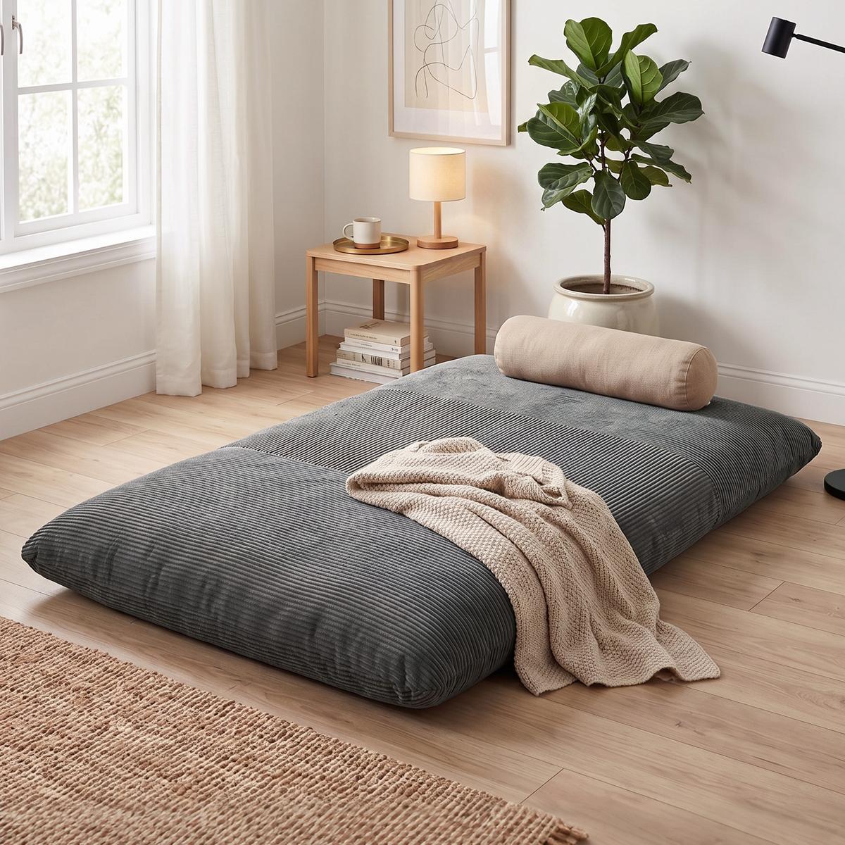 BODENSESSEL Cordstoff Schaumstoff Dunkelgrau - Dunkelgrau, Textil (98/95/145cm) - HOMCOM
