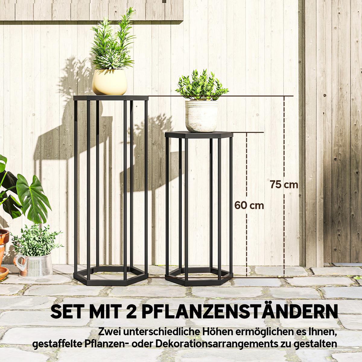 PFLANZSTÄNDER-SET 2 TLG. Metall Schwarz - Schwarz, Metall (75cm) - Outsunny