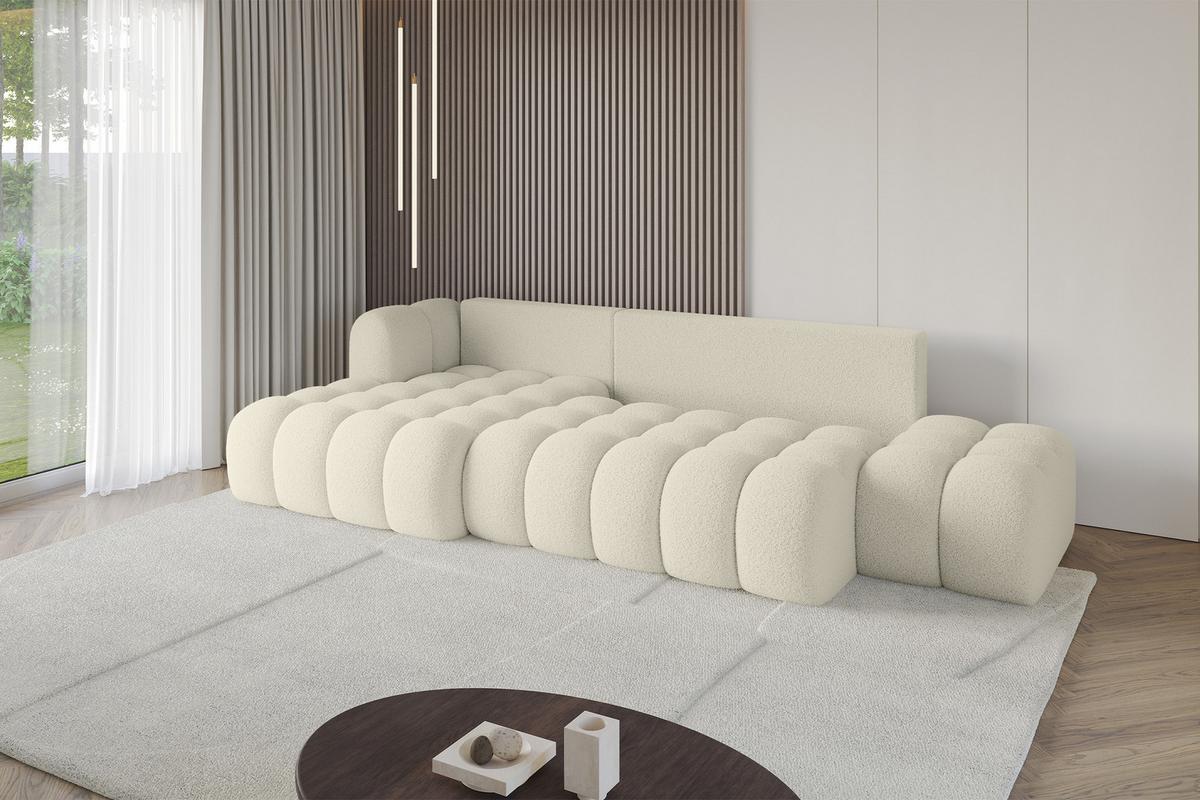 ECKSOFA mit Schlaffunktion Ottomane Links OLEA-L2 321x164x75 Beige Bouclé - Beige/Schwarz, Holzwerkstoff/Kunststoff (321/164cm) - ALTDECOR