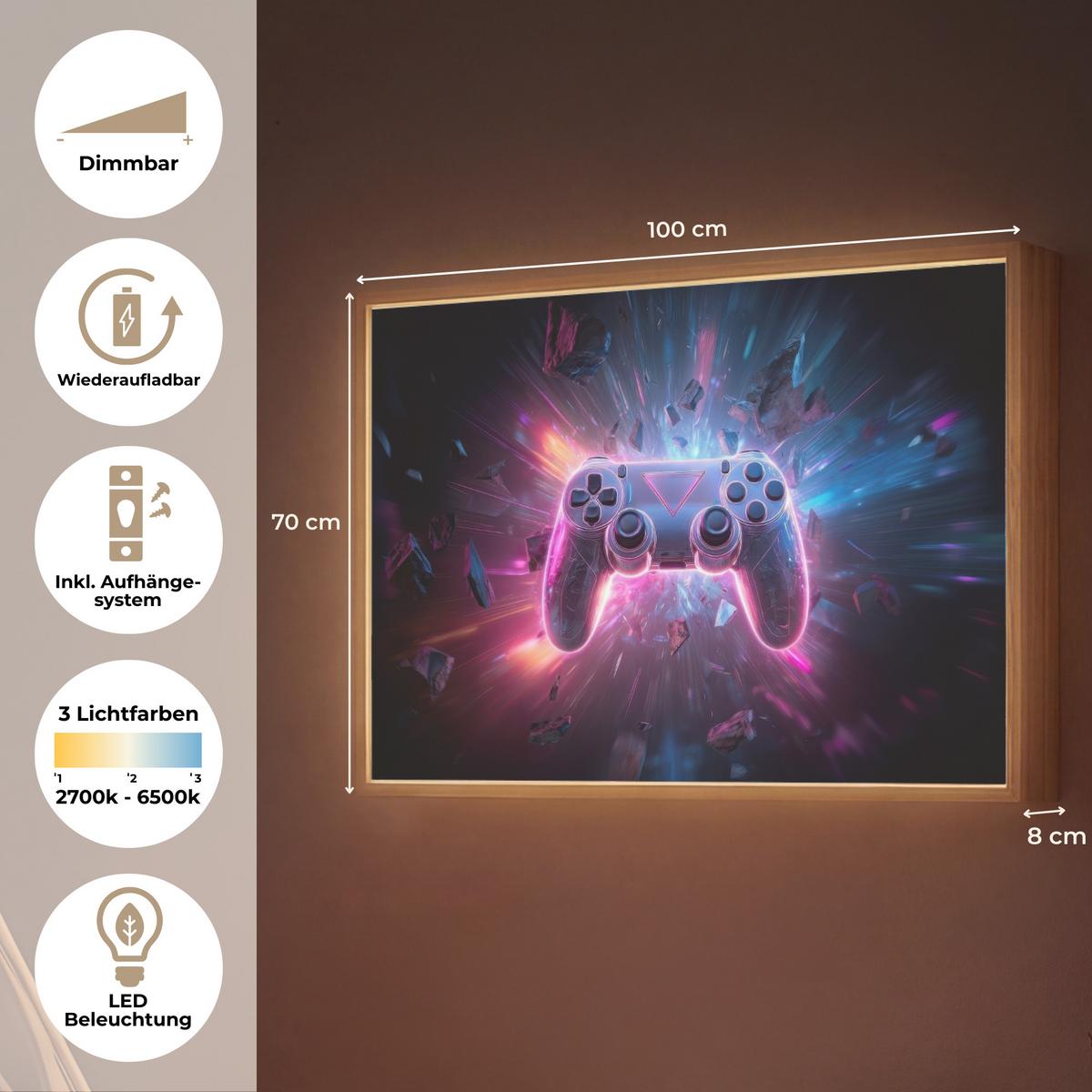 NACHTTISCHLAMPE MIT AKKU Controller - Neon - Explosion - Abstrakt 100x70 cm - Violett, Holzwerkstoff (8/100/70cm) - OnlyWow