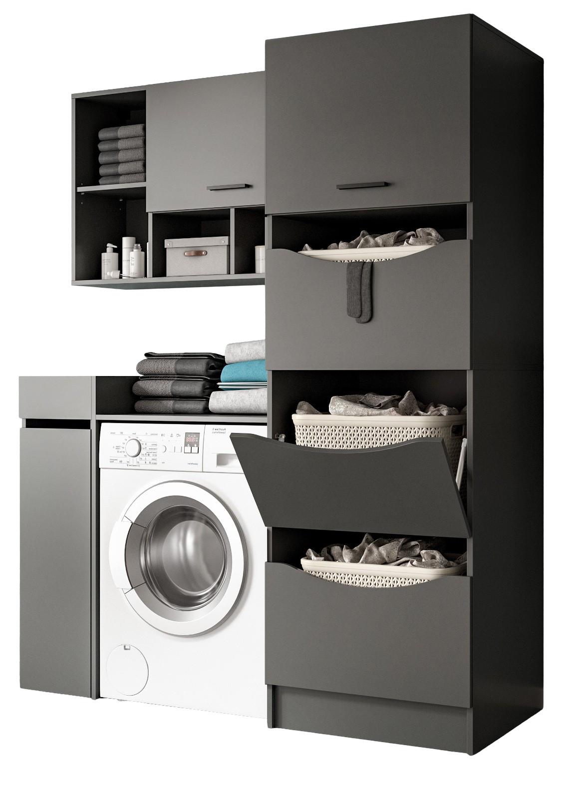 WASCHMASCHINENSCHRANK grau Set 4-teilig 155 x 196 cm, modernes Design - Schwarz/Grau, Holzwerkstoff/Kunststoff (155/196/68cm) - Inn.Furn