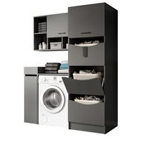 WASCHMASCHINENSCHRANK grau Set 4-teilig 155 x 196 cm, modernes Design - Schwarz/Grau, Holzwerkstoff/Kunststoff (155/196/68cm) - Inn.Furn