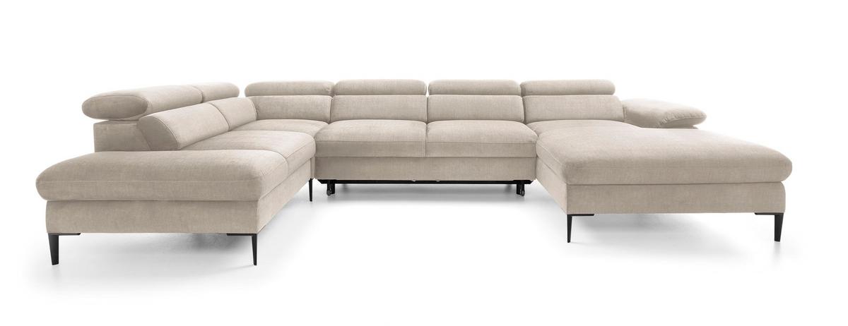 WOHNLANDSCHAFT MESTO Creme Velours-Stoff mit Schlaffunktion - Creme, Holz (353/94/182cm) - MASSENO