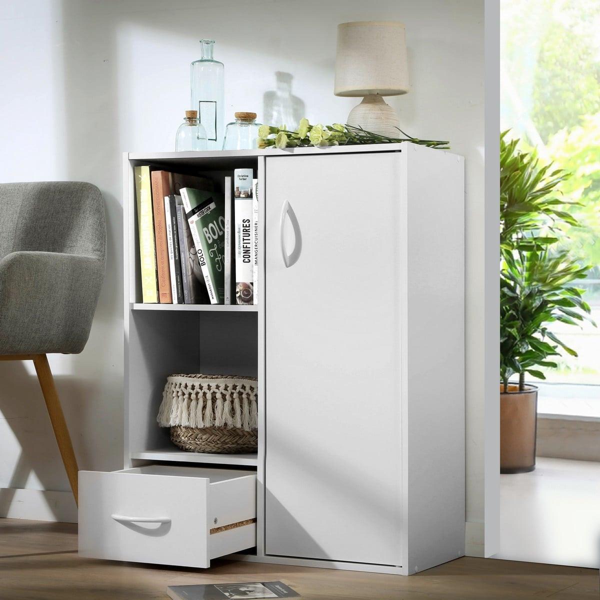 SCHRANK mit 2 Fächern, 1 Schublade und 1 Tür - Weiß, Holzwerkstoff (29.5/80/11cm) - Calicosy