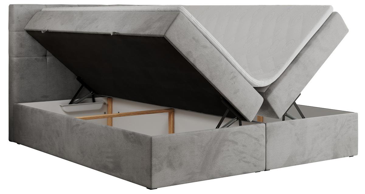 BOXBETT CENTO 140/200 Hellgrau Velvet - H3 - Hellgrau, Holz/Textil (140/200cm) - MKS