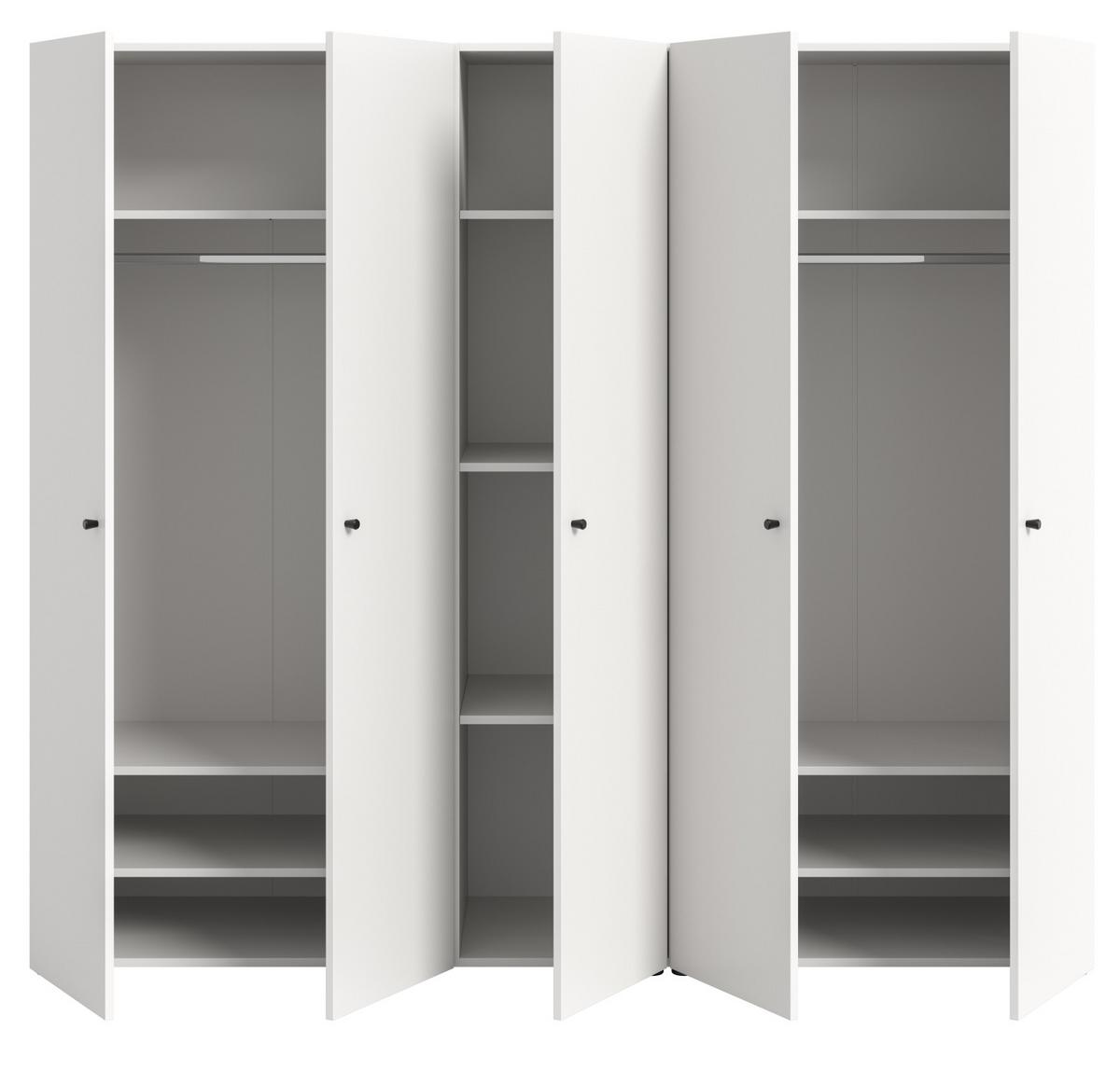 KLEIDERSCHRANK weiß 5-türig 200 cm, Drehtürenschrank mit Kleiderstangen - Schwarz/Weiß, Holzwerkstoff/Kunststoff (200/176/51cm) - Inn.Furn