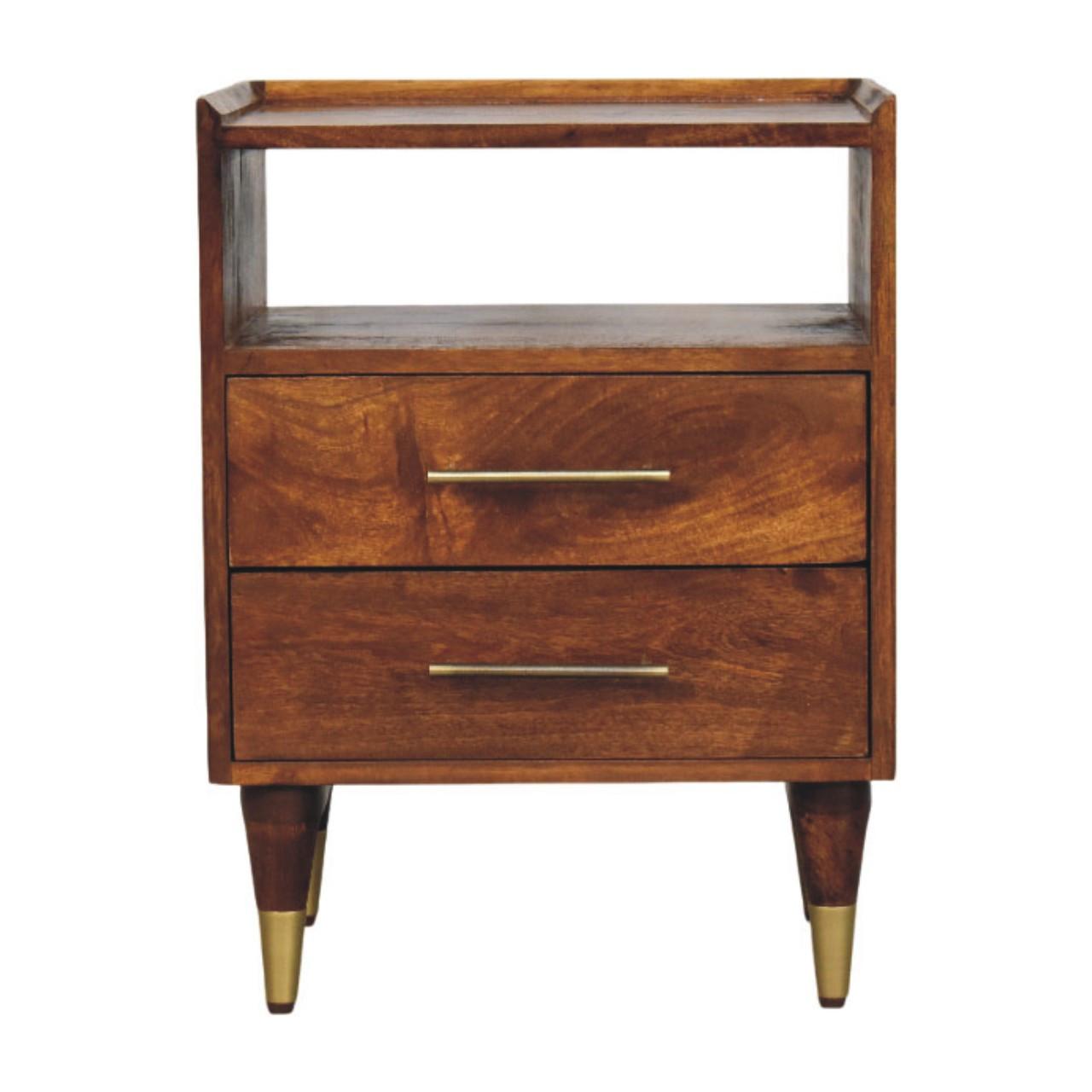 NACHTTISCH mit Kastanien-Finish, 2 Schubladen, 1 offene Ablage, braun - Braun, Holz/Metall (45/60/35cm) - Artisan Furniture