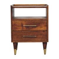 NACHTTISCH mit Kastanien-Finish, 2 Schubladen, 1 offene Ablage, braun - Braun, Holz/Metall (45/60/35cm) - Artisan Furniture