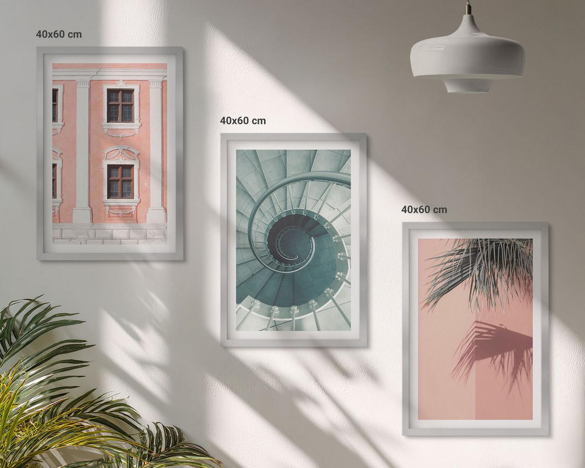 BILDER SET 3er Set - 40x60 cm Silberner Rahmen - Pastellfarbene Spiralarchitektur - Silberfarben, Kunststoff (40/60cm) - TULUP