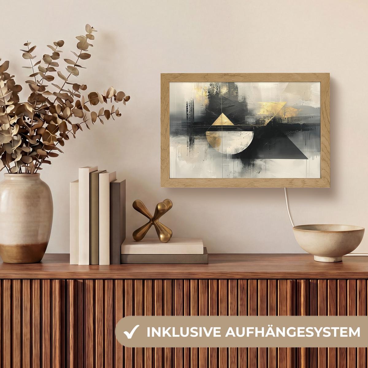 TISCHLEUCHTE Abstrakt - Schwarz - Farbe - Modern 30x20 cm - Birkefarben, Holzwerkstoff (8/30/20cm) - OnlyWow