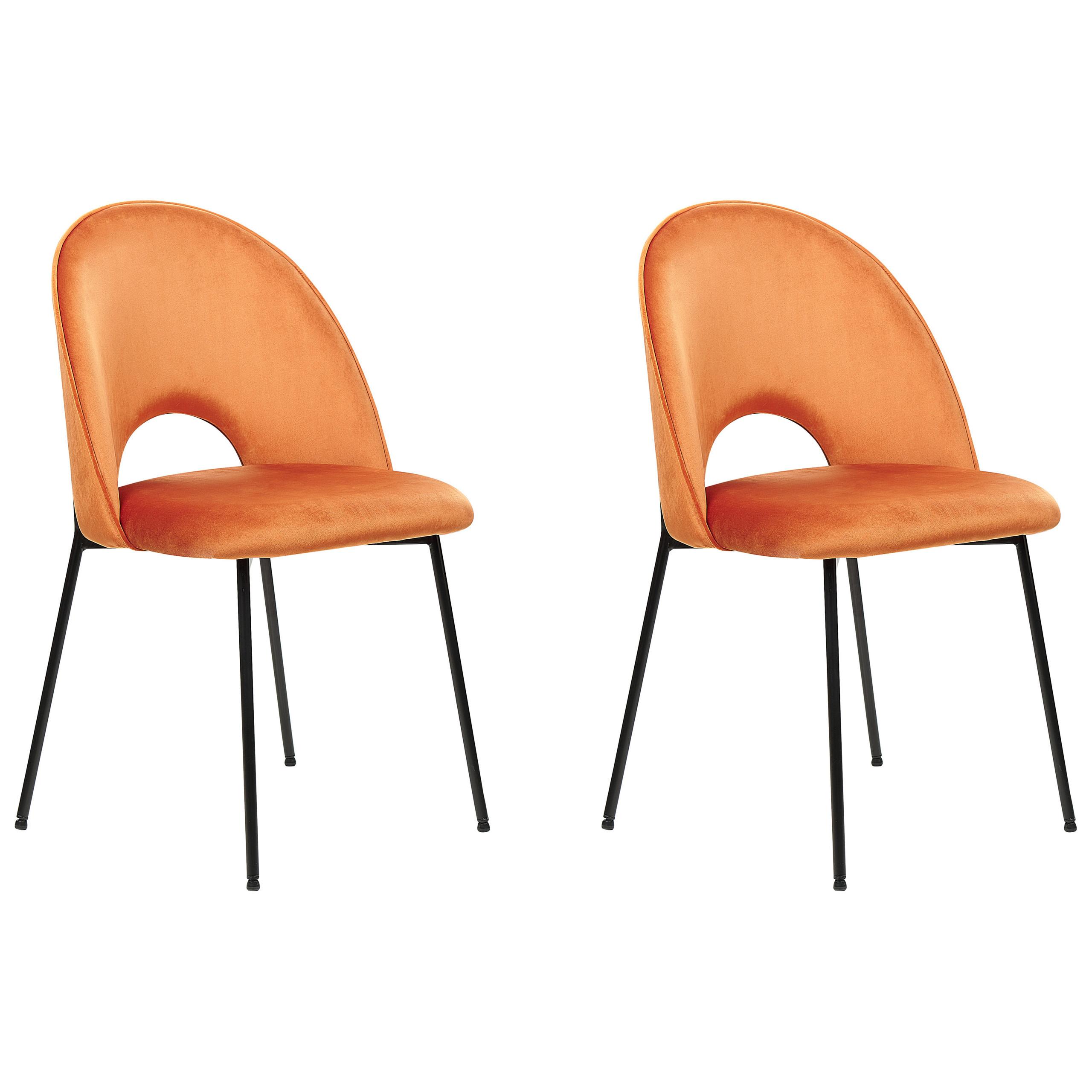 ESSZIMMERSTUHL 2er-Set Samtstoff Orange Covelo - Orange, Textil/Metall (46/84/45cm) - Beliani