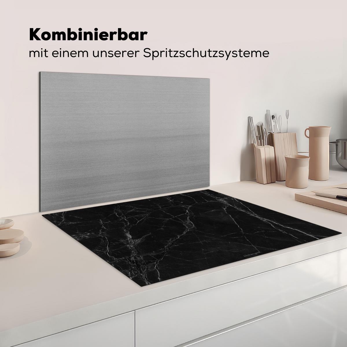 HERDABDECKPLATTE Schwarz - Marmor Induktionsmatte 77x59 cm - Schwarz, Kunststoff (77/59/0.2cm) - MuchoWow