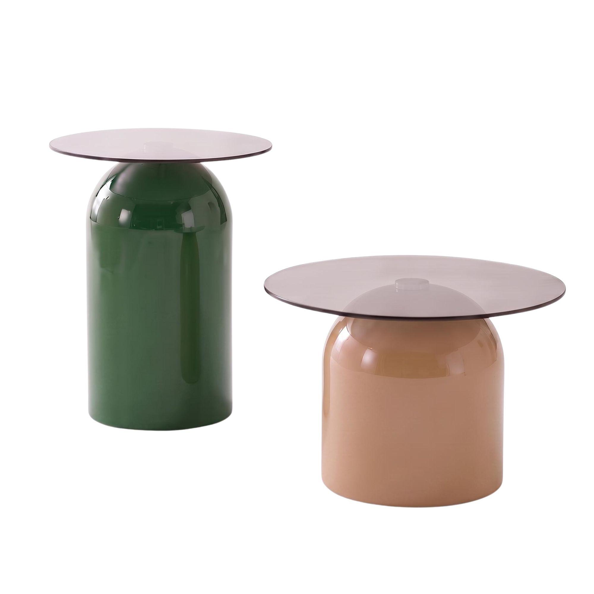 COUCHTISCH-SET Glockenförmig Glas & Metall Grün & Hellbraun - Schwarz, Metall (50/50/38cm) - Urban Meuble