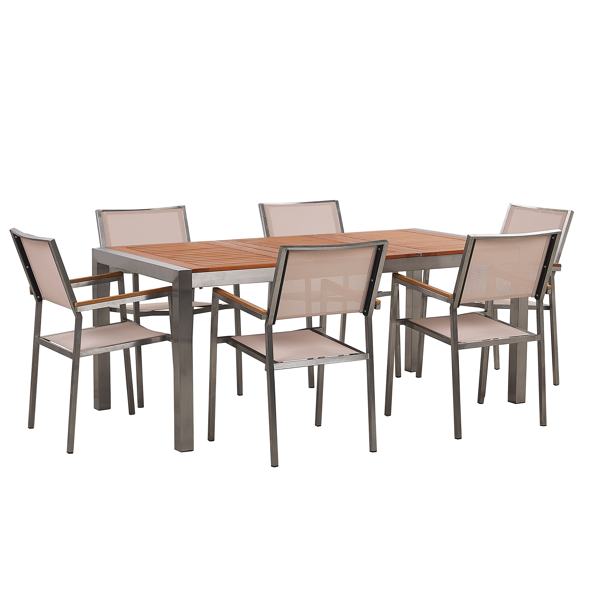 GARTENMÖBEL-SET 6-Sitzer Eukalyptusholz Textilbespannung beige Grosseto - Hellbraun/Beige, Holz - Beliani