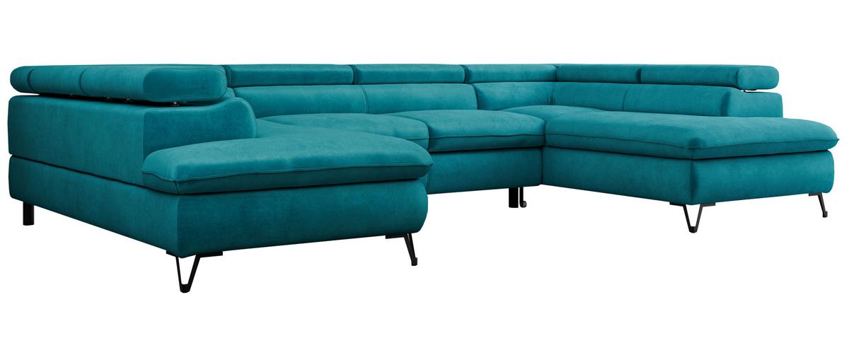 WOHNLANDSCHAFT PEDRO U Samt Dunkelblau - Schwarz/Dunkelblau, Textil/Metall (346/76/208cm) - MKS