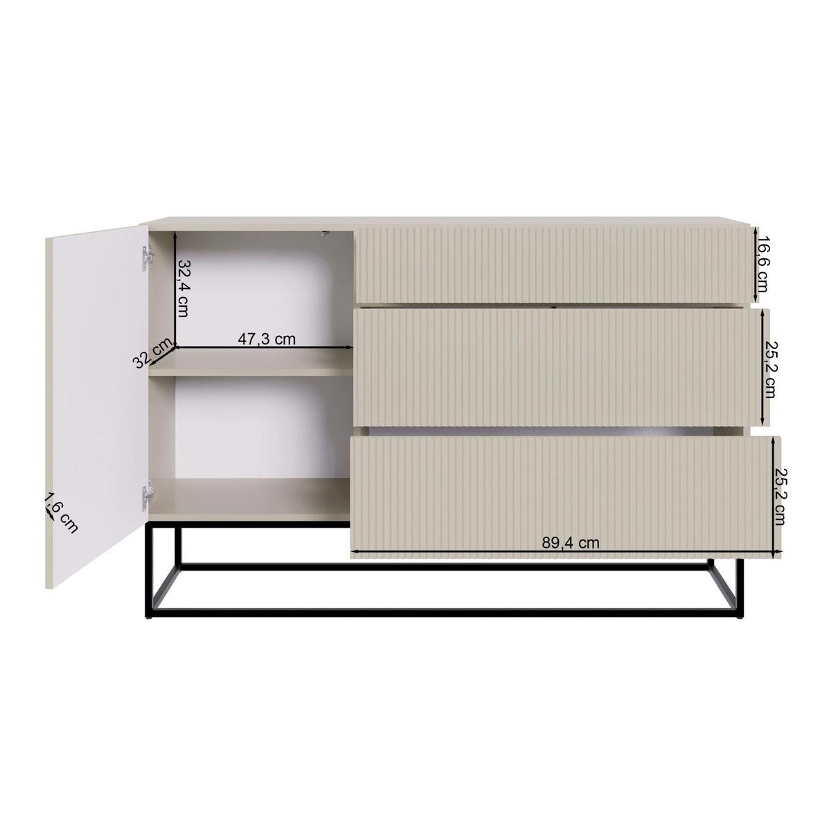 SIDEBOARD Veldio Greige mit 3 Schubladen 140 cm - Taupe/Goldfarben, Holzwerkstoff/Metall (140/90/38cm) - Selsey