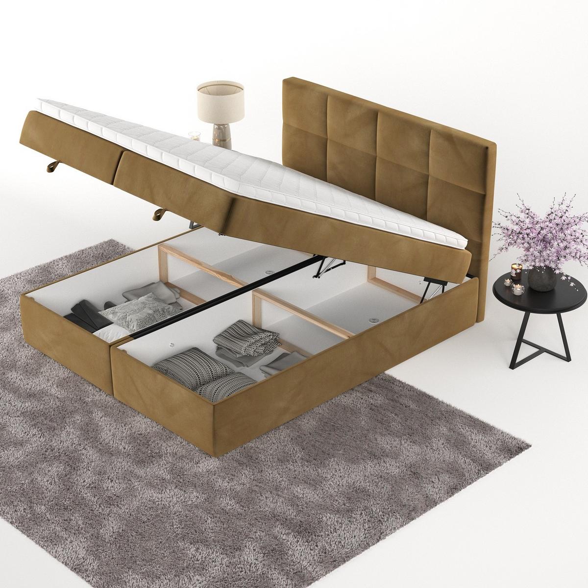 BOXBETT Velto 180/200 cm Honiggelb im Kronos Stoff - Schwarz/Honig, Holz/Holzwerkstoff (180/200cm) - AltaBeds