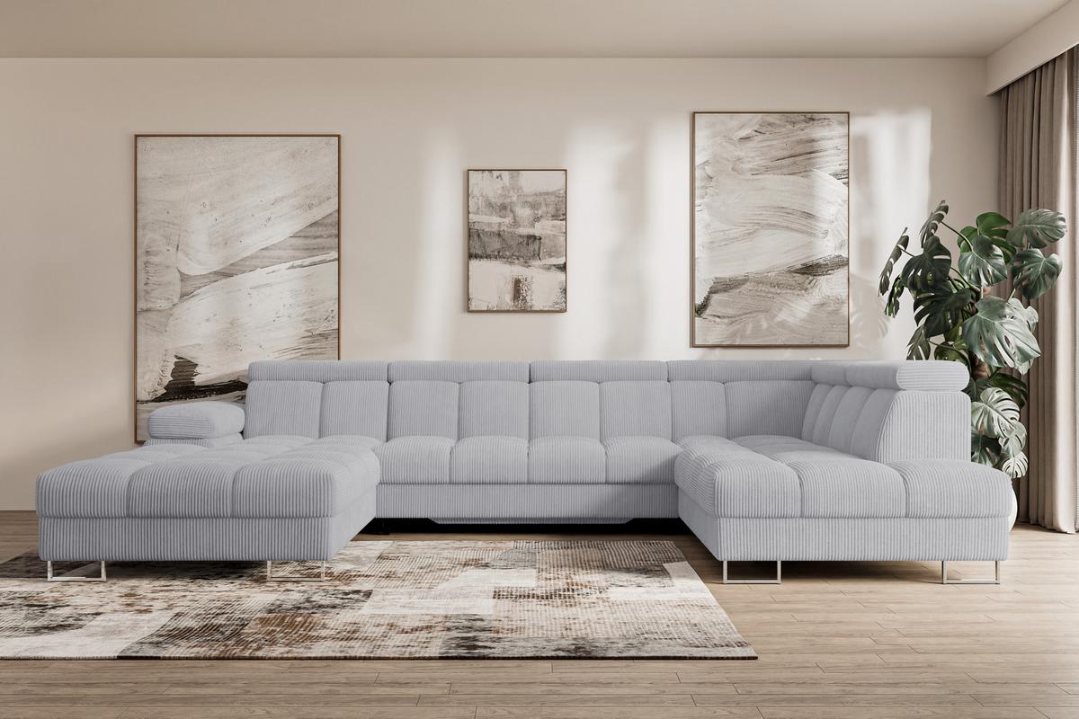 WOHNLANDSCHAFT mit Schlaffunktion und Bettkasten Ottomane RECHTS COMA U 345x203x79 Grau Cord - Anthrazit, Holzwerkstoff/Textil (203/79/345cm) - ALTDECOR