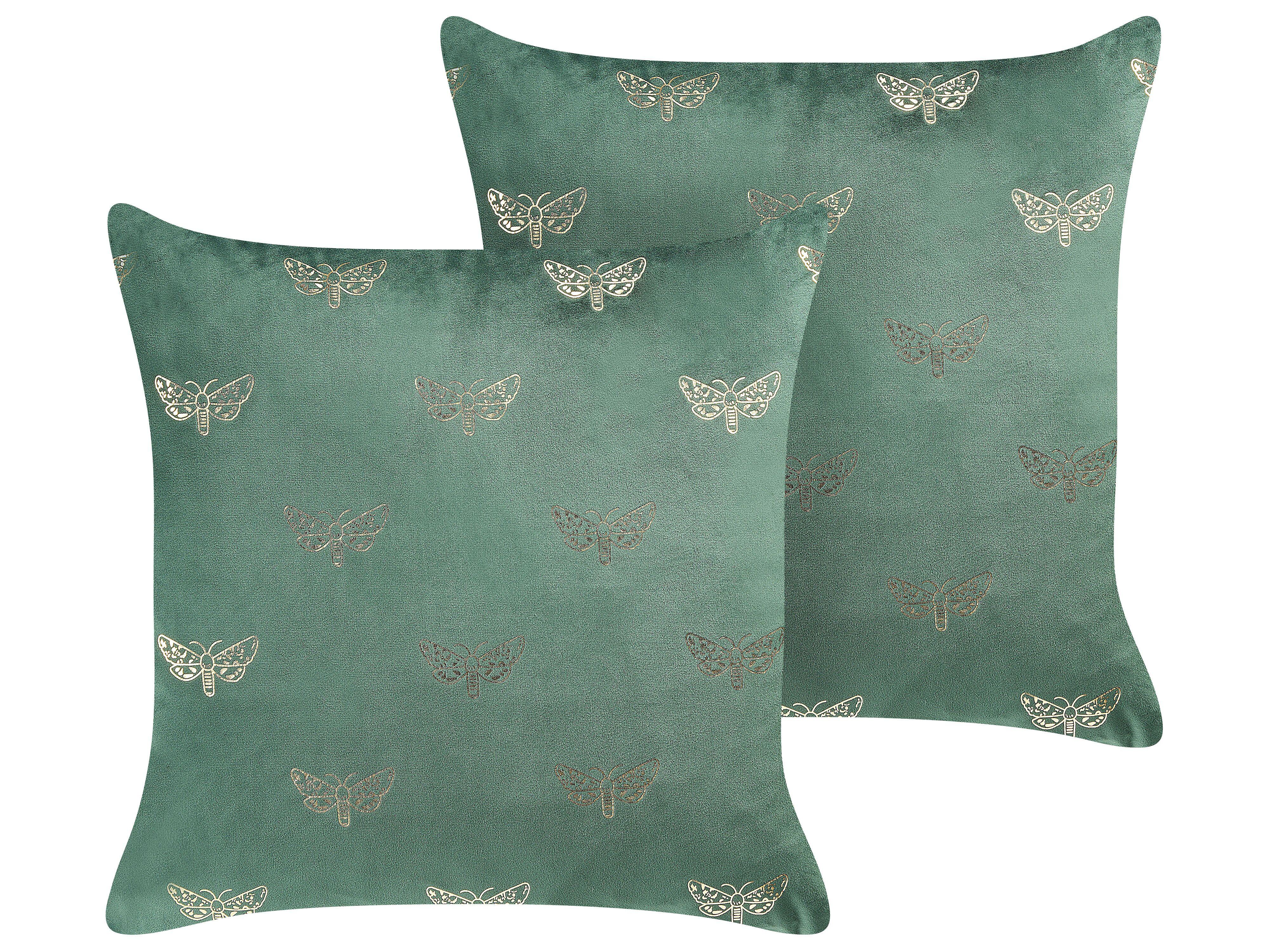 DEKOKISSEN 2er-Set Smaragdgrün 45/45 cm Yuzuri - Smaragdgrün, Textil (45/45cm) - Beliani