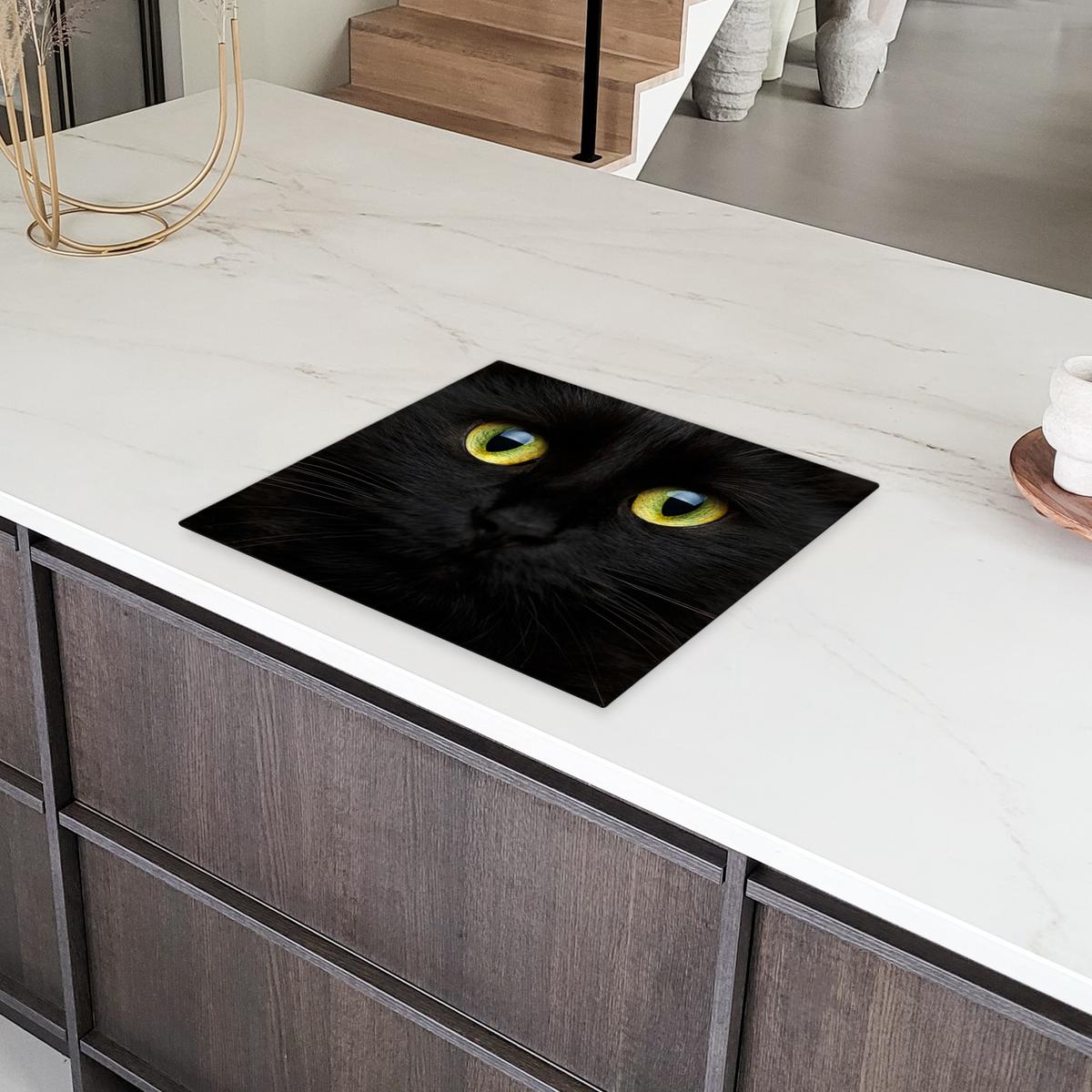 HERDABDECKPLATTE Katze - Augen - Gelb - Schwarz Abdeckung Ceranfeld 59x51 cm - Schwarz, Kunststoff (59/51/0.2cm) - MuchoWow
