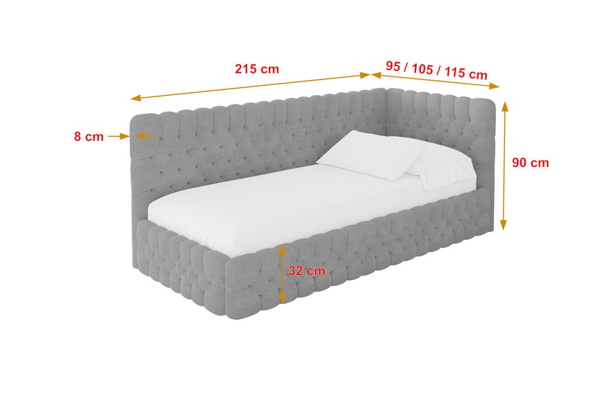 EINZELLBETT Jugendbett mit Bettkasten und Matratze H3/H4, Links - MULY 100x200 Grau - Hellgrau, Holzwerkstoff/Textil (100/200cm) - ALTDECOR