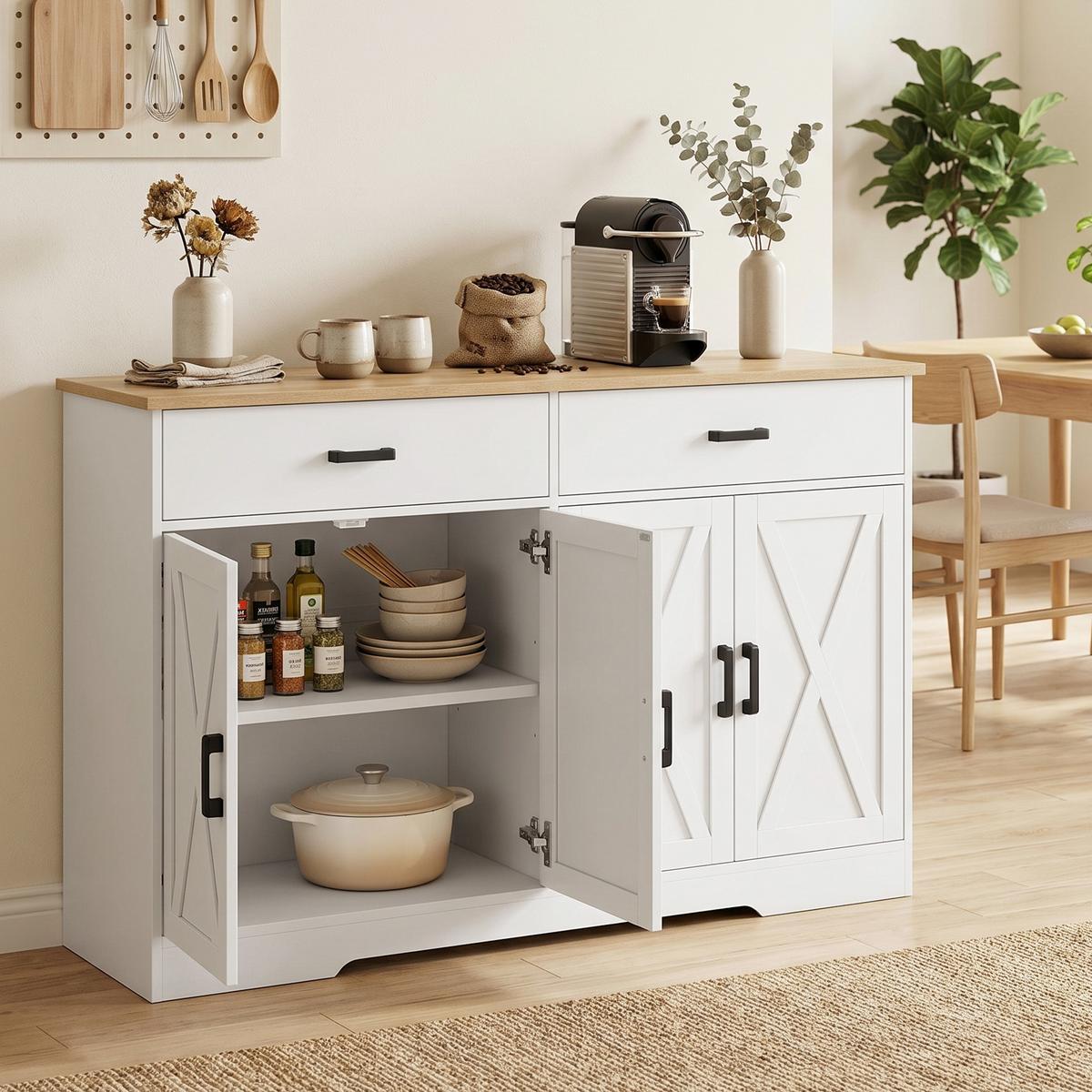 SIDEBOARD Spanplatte Weiß - Silberfarben/Weiß, Holzwerkstoff/Metall (38.5/81/140cm) - HOMCOM