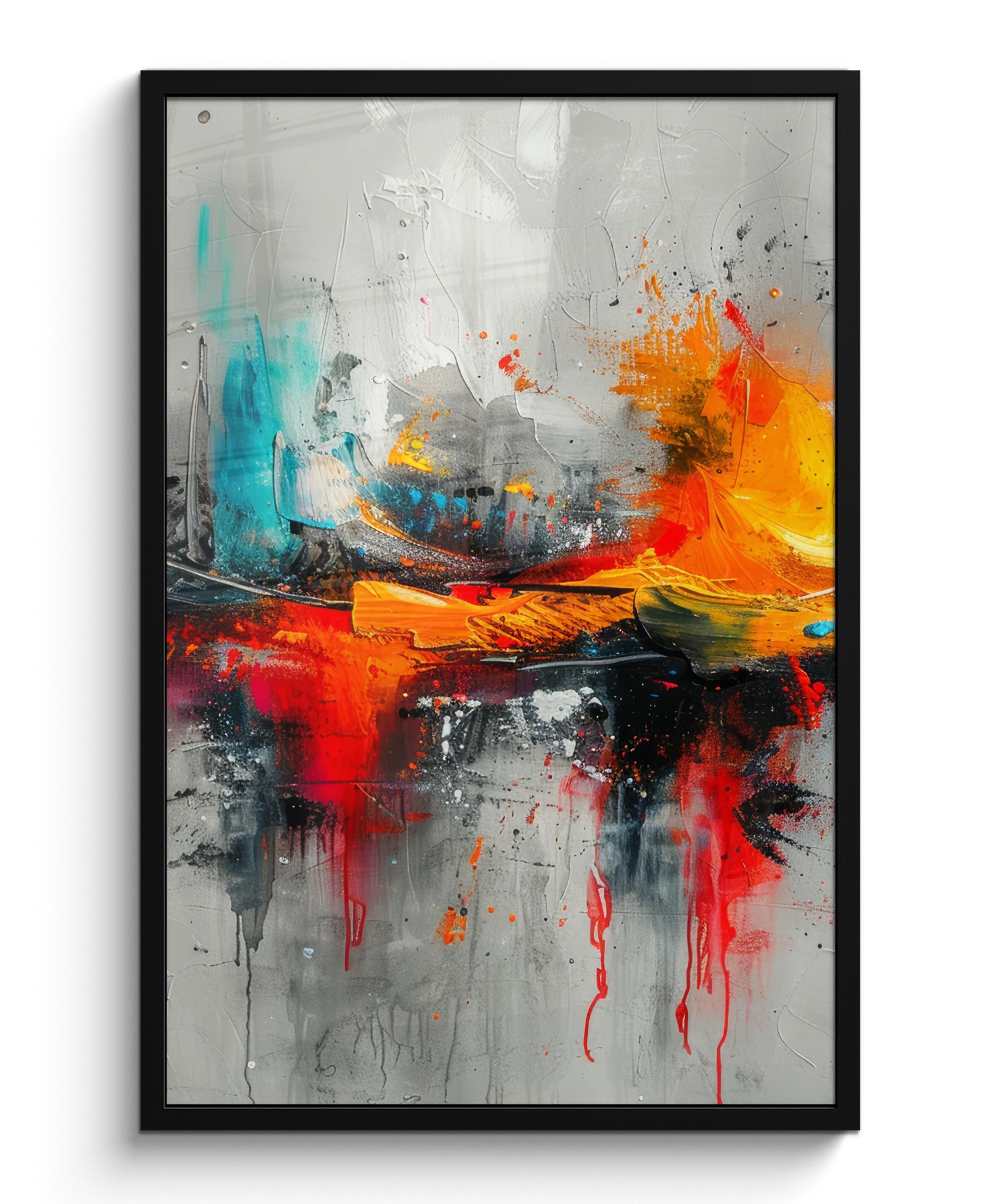 POSTER MIT RAHMEN Moderne Kunst - Orange - Grau - Abstrakt 60x90 cm - Hellgrau, Papier (60/90cm) - MuchoWow