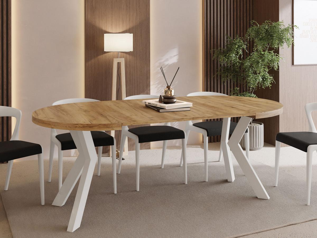 ESSTISCH Savio Weiß rund ausziehbar verlängerbar XXL, Eiche Braun 100-200/100/77 cm - Eiche Wotan/Weiß, Holz/Holzwerkstoff (100/200/77cm) - WFL GROUP