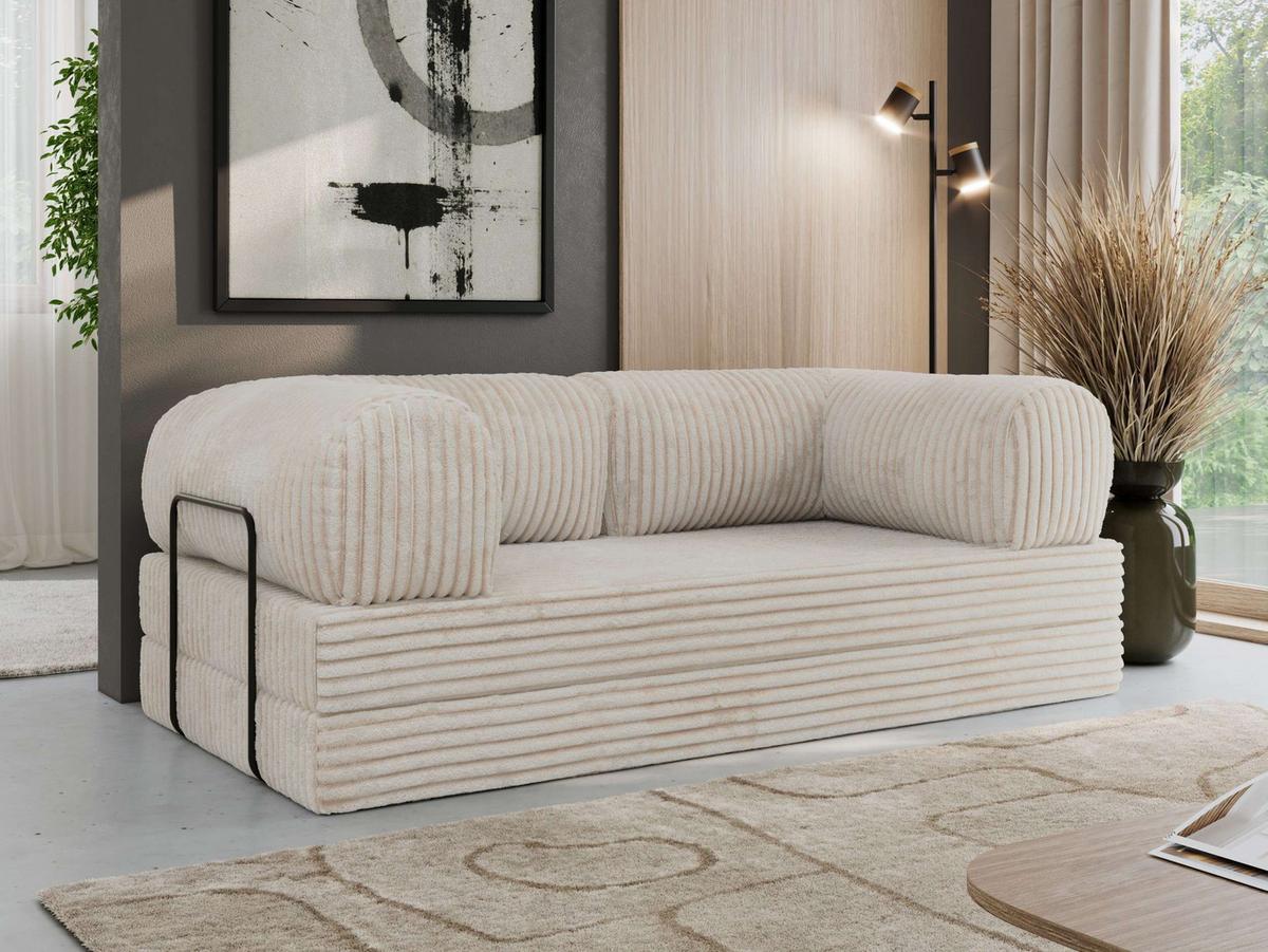 3-SITZER SOFA ORSETTO - Beige Cord - Beige/Schwarz, Textil/Metall (200/70/100cm) - MKS