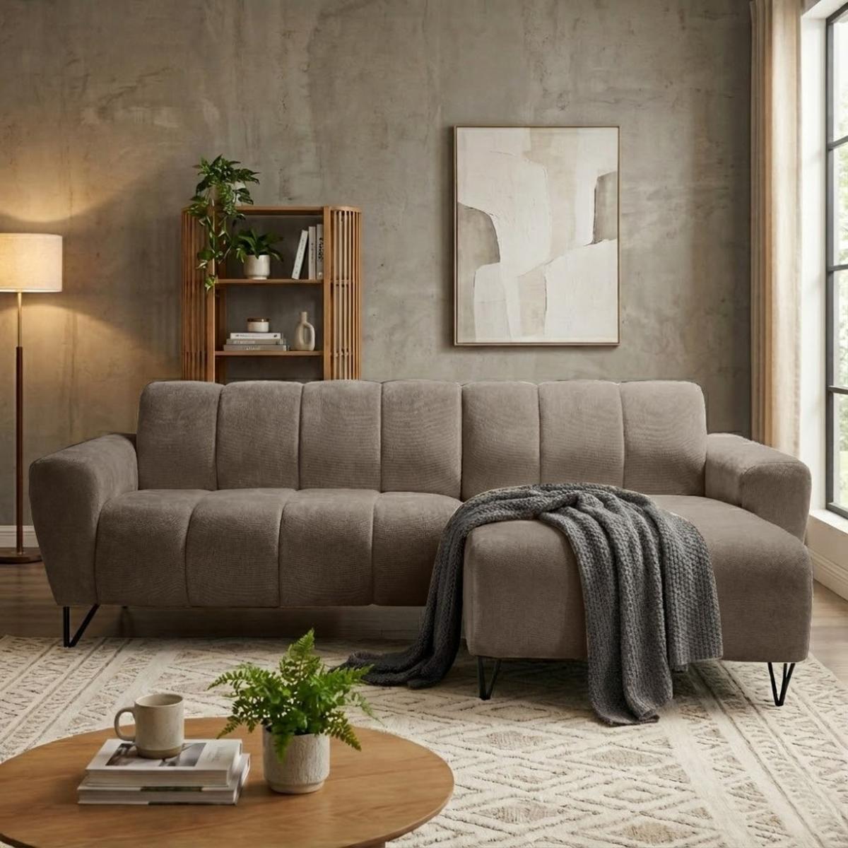 ECKSOFA Volare Mini ohne Schlaffunktion braun rechts, Vega-Stoff - Schwarz/Braun, Textil/Metall (256/165cm) - Beautysofa