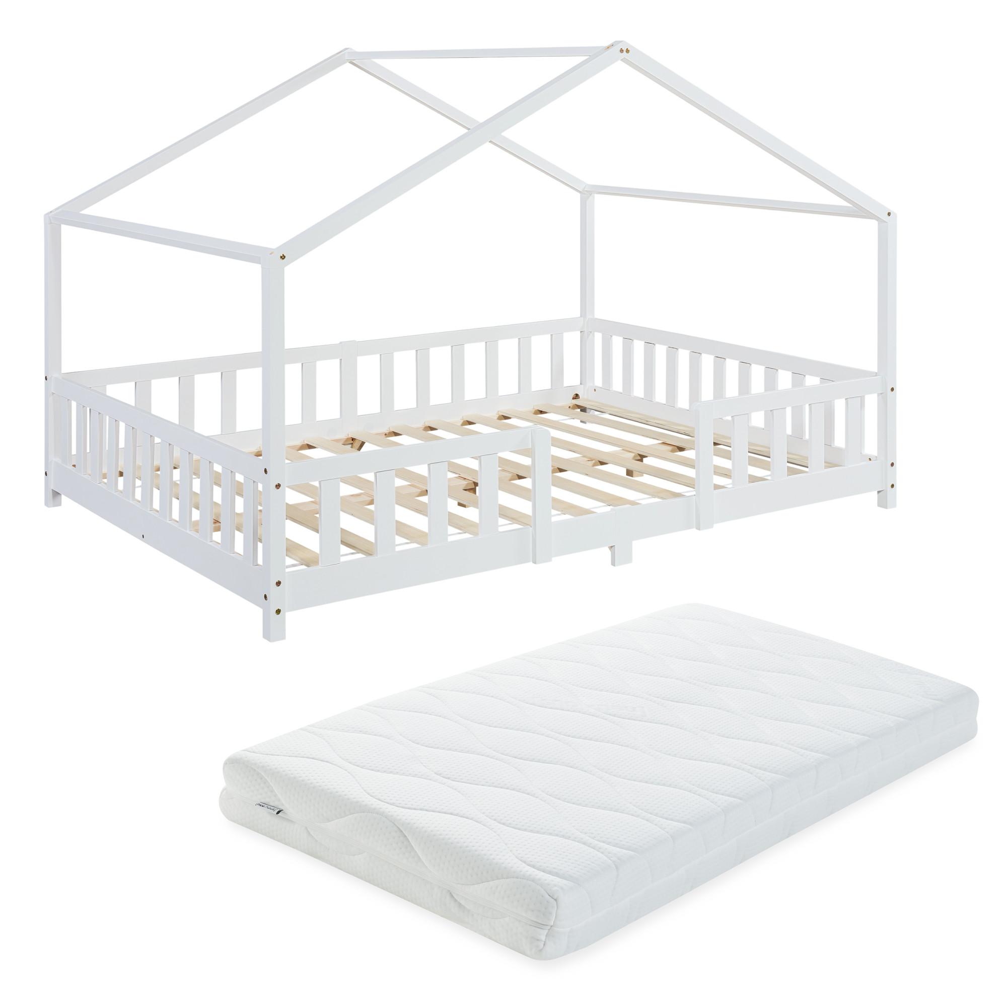 HAUSBETT Treviolo mit Matratze - Weiß, Holz/Textil (140/200cm) - [en.casa]