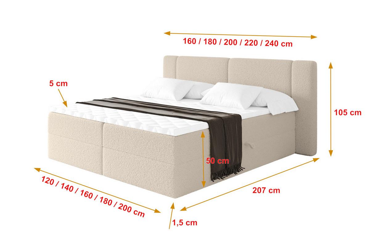 BOXBETT mit Matratze H3 - EVON - 180x200 cm Dunkelbeige - Cappuccino, Holzwerkstoff (180/200cm) - ALTDECOR
