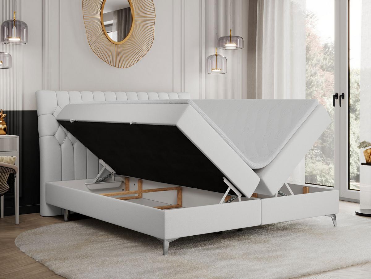 BOXBETT MILEN 200/200 Weiß Kunstleder - H3 - Weiß, Holz/Textil (200/200cm) - MKS