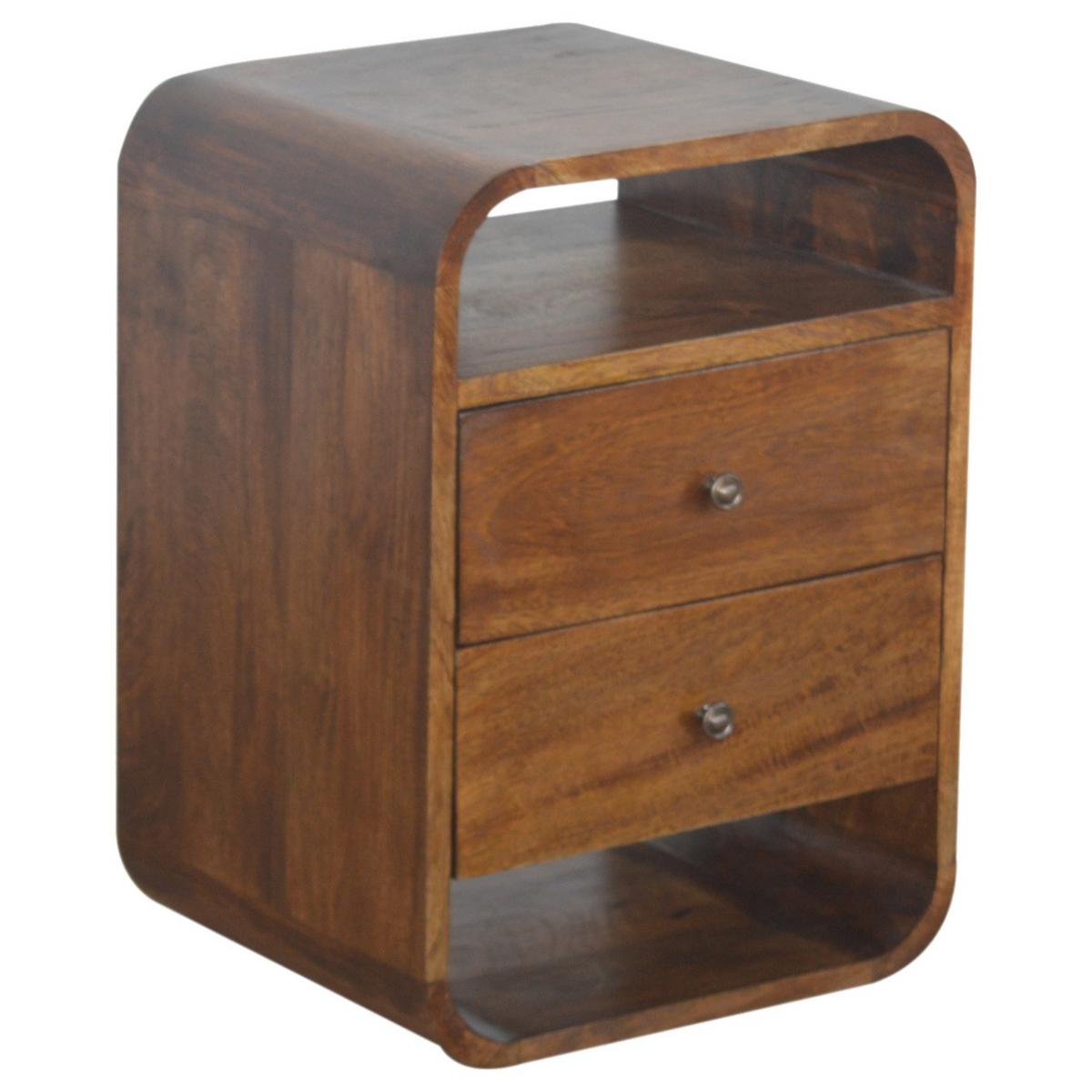 NACHTKASTEN Kastanie Geschwungen, 2 Schubladen und 2 Offene Fächer, Dunkelbraun - Dunkelbraun/Messingfarben, Holz/Metall (40/55/35cm) - Artisan Furniture