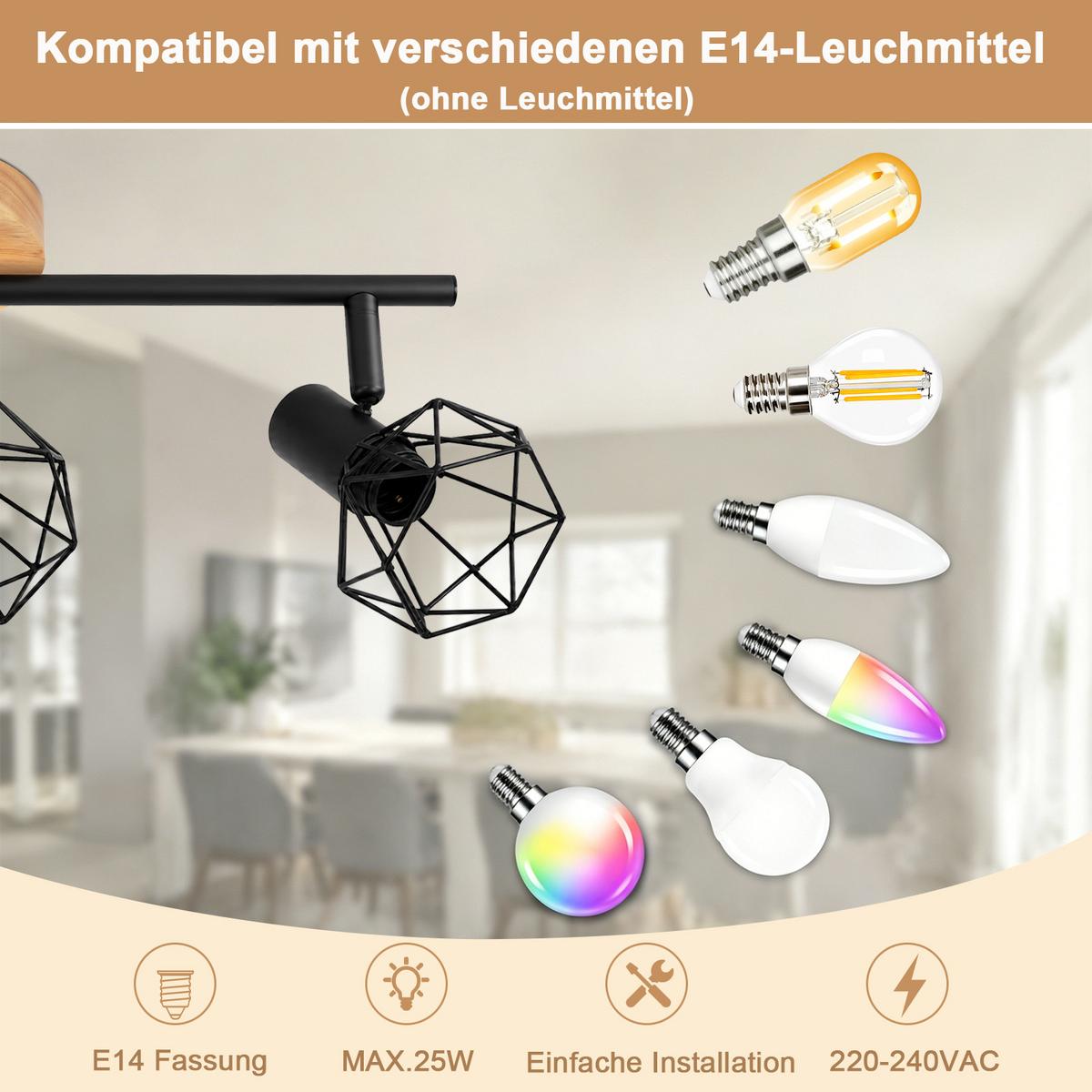 DECKENSTRAHLER Helyvith 42.5/9.2/15.3 cm - Schwarz/Braun, Holz/Metall (42.5/9.2/15.3cm) - ZMH
