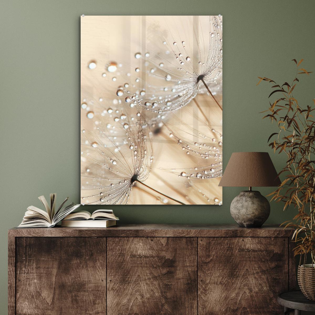 ACRYLGLASBILD Löwenzahn - Abstrakt - Natur - Beige 60x80 cm - Braun, Glas (60/80cm) - MuchoWow