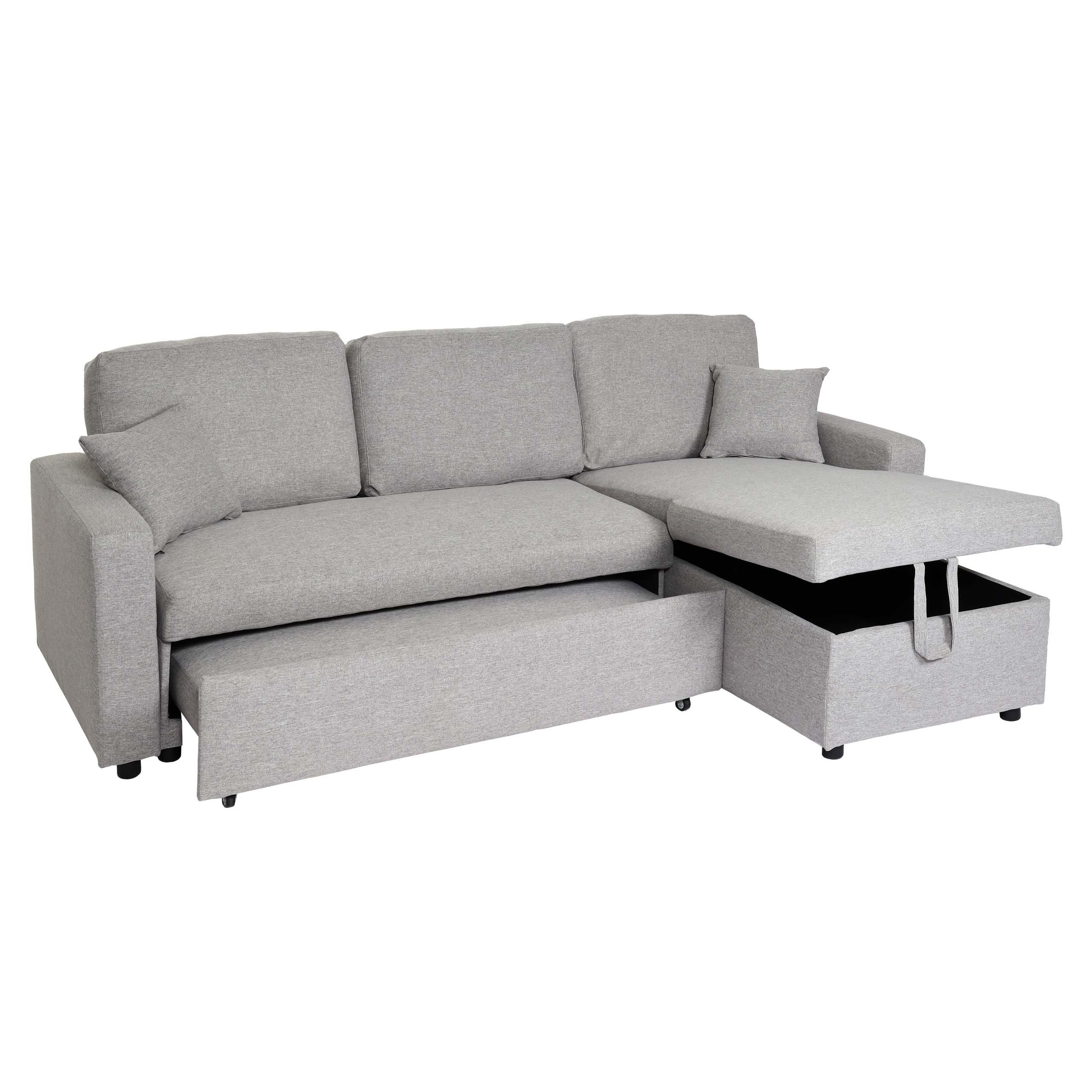 ECKSOFA MIT BETTKASTEN Hellgrau - Hellgrau/Grau, Textil (228/151cm) - MCW
