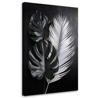 WANDBILD schwarz weiße monstera blätter - Schwarz, Textil (70/100cm) - Feeby