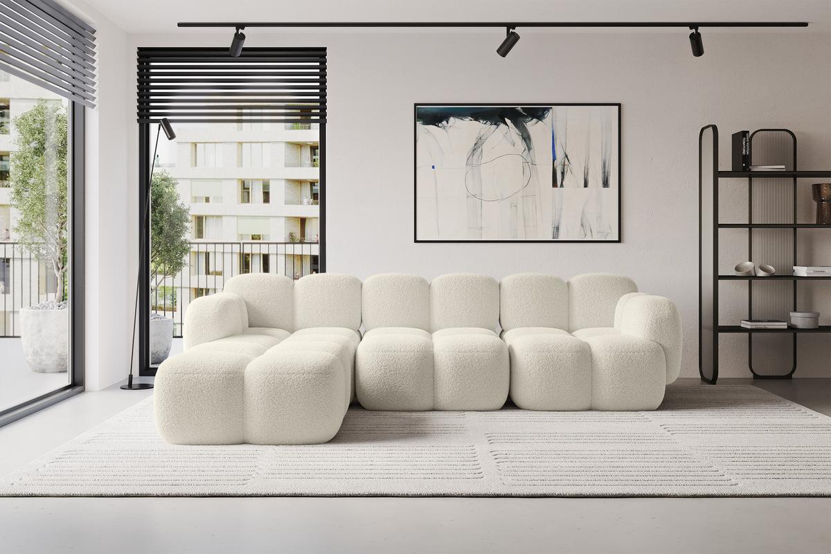 ECKSOFA modulares Sofa Links Miko-L2 302x205x75 Beige Bouclé - Sandfarben/Schwarz, Holzwerkstoff/Kunststoff (302/205cm) - ALTDECOR