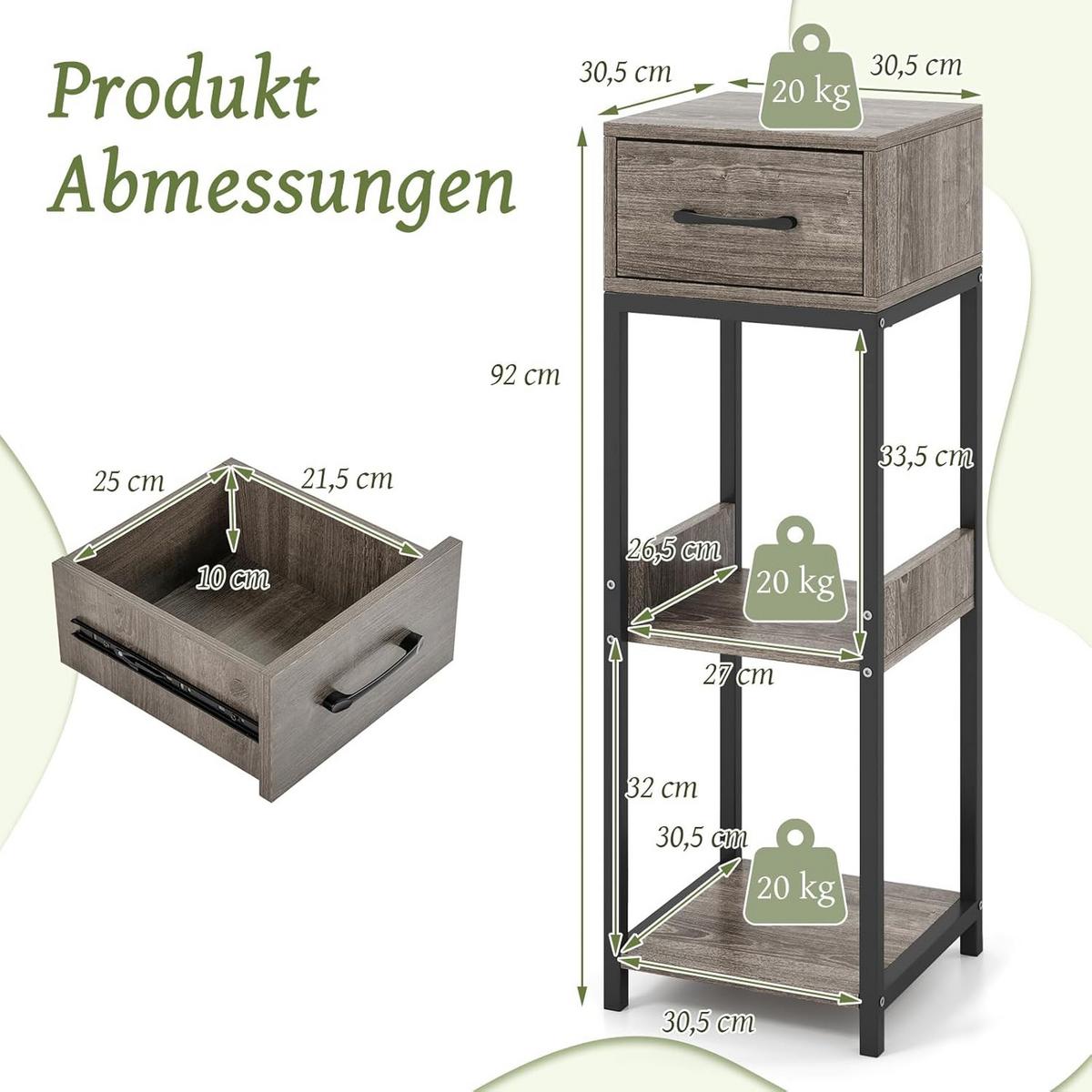 PFLANZENSTANDER Grau - Grau, Metall (31/92/31cm) - COSTWAY