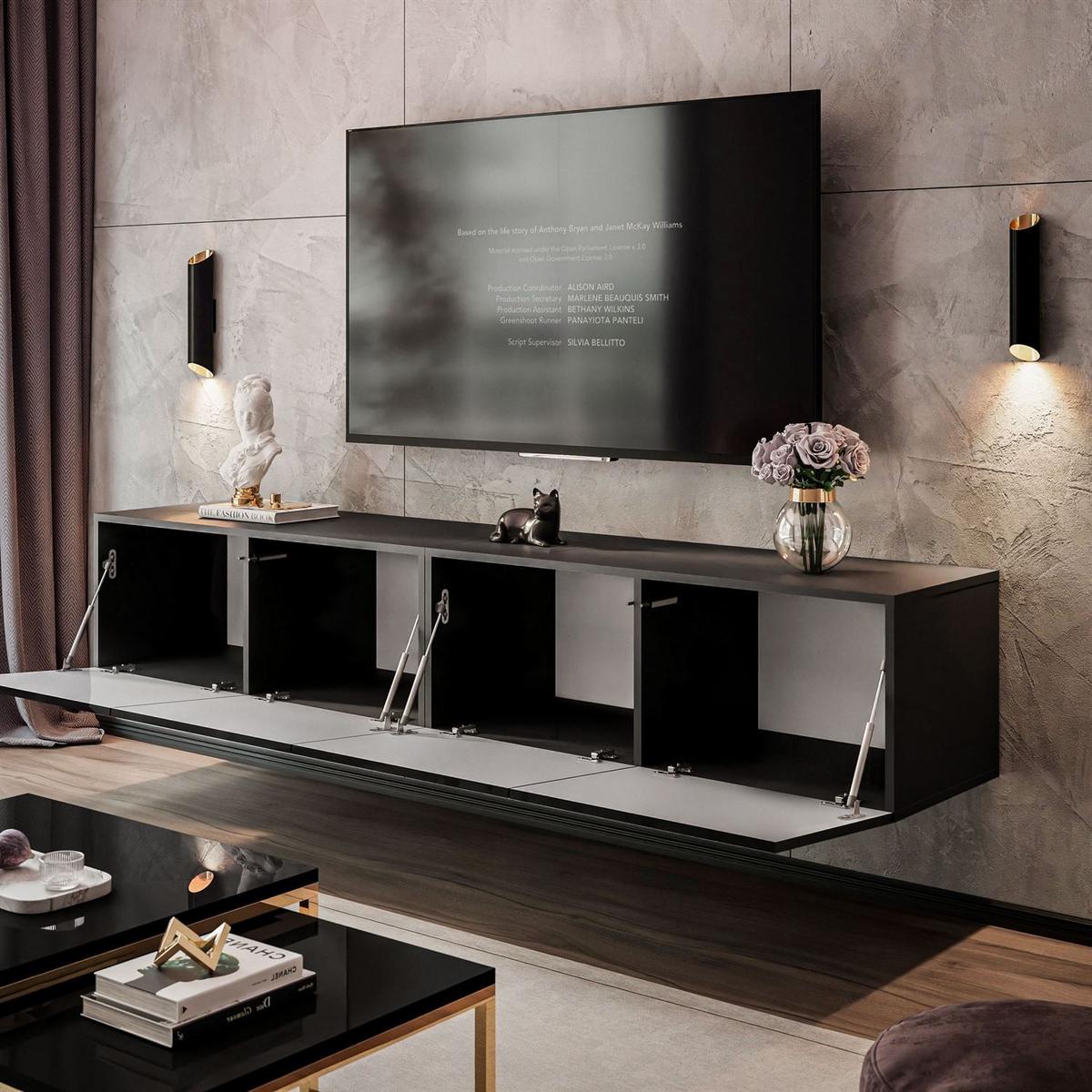 TV-LOWBOARD COLGANTE 200 cm Hängeschrank - Schwarz Hochglanz, Holzwerkstoff (200/36/40cm) - Lookway