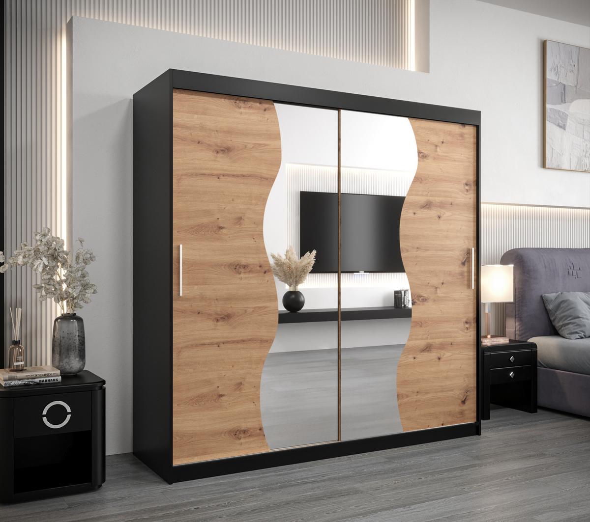 SCHWEBETÜRENSCHRANK 200/200/62 2-türig - Silberfarben/Schwarz, Holz/Kunststoff (200/200/62cm) - MÖBEL KRYSPOL