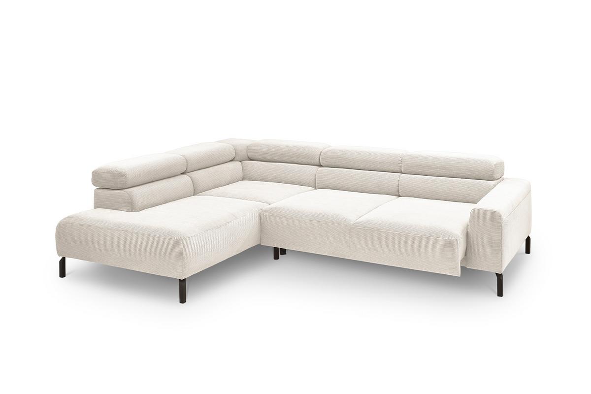 ECKSOFA MIT MOTORISCHEM SITZVORZUG DELIA Weiß Cord Relaxfunktion - Schwarz/Weiß, Textil/Metall (276/219cm) - KAWOLA