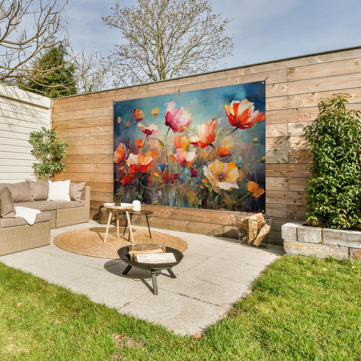 GARTENPOSTER Blumen - Aquarell - Kunst - Botanisch - Natur Poster für draußen 180x120 cm - Orange, Kunststoff (180/120/0.2cm) - OnlyWow