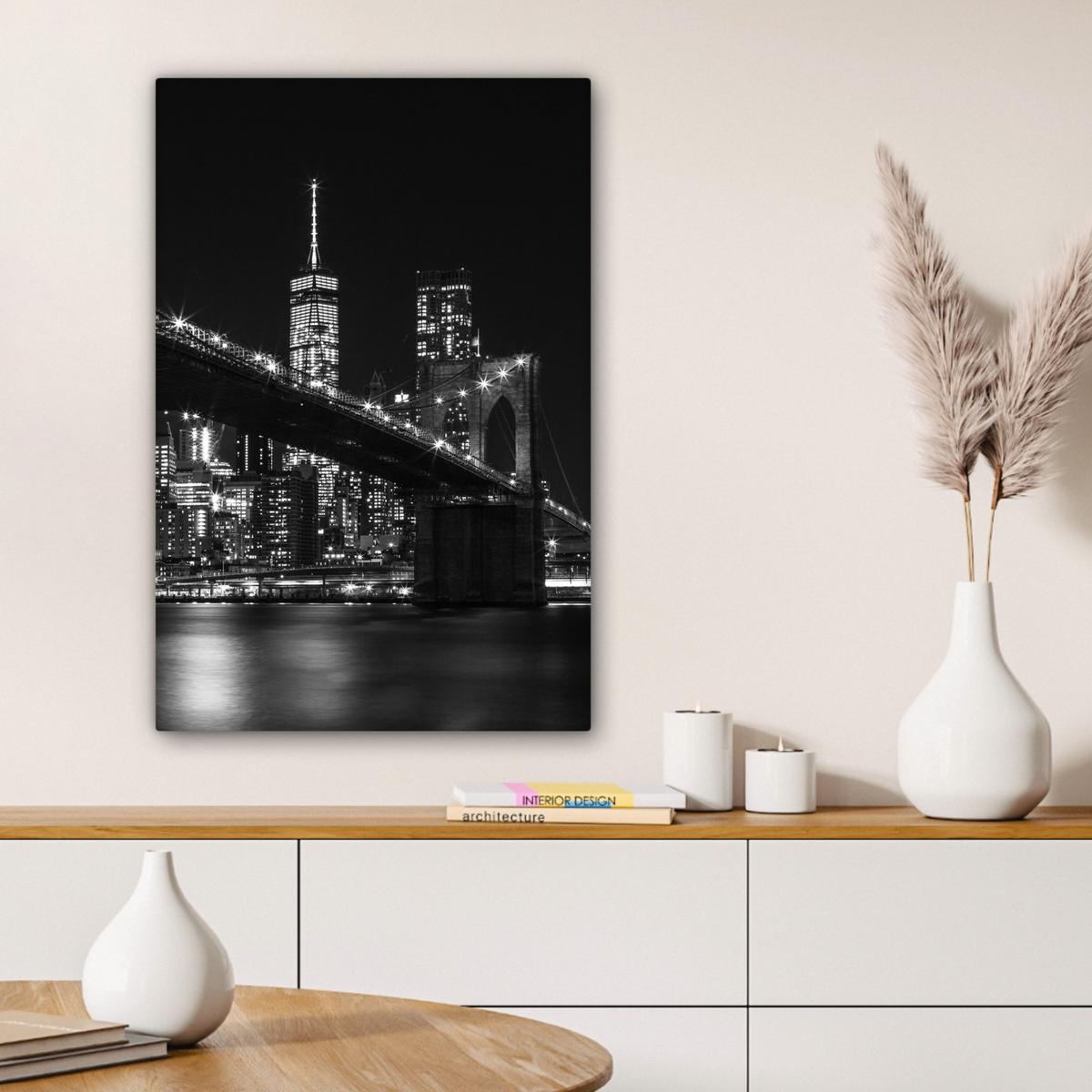LEINWANDBILD New York - Brooklyn - Brücke Wanddeko 40x60 cm - Schwarz, Textil (40/60cm) - MuchoWow