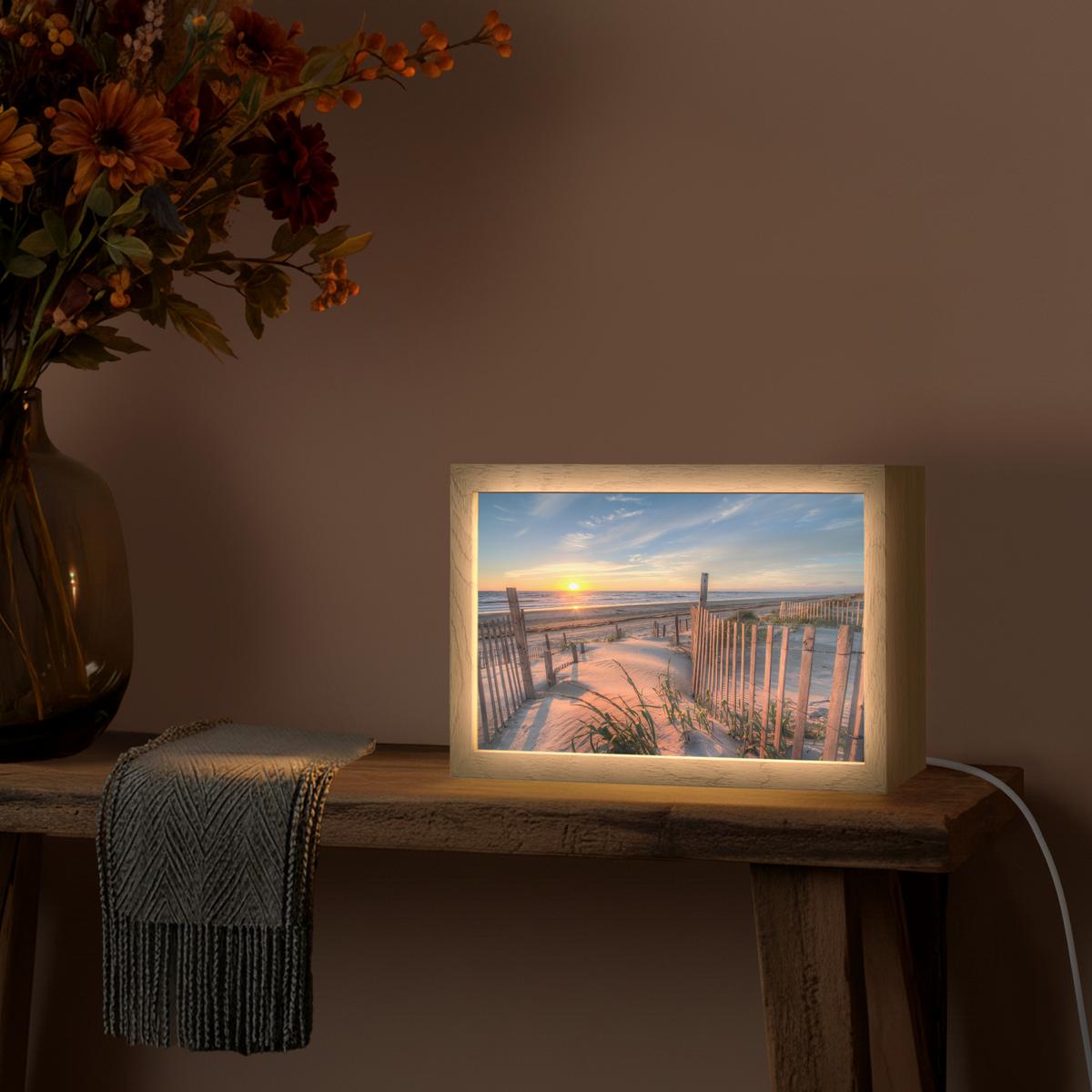 TISCHLEUCHTE Strand - Meer - Düne - Sonnenuntergang - Landschaft 30x20 cm - Creme, Holzwerkstoff (8/30/20cm) - OnlyWow