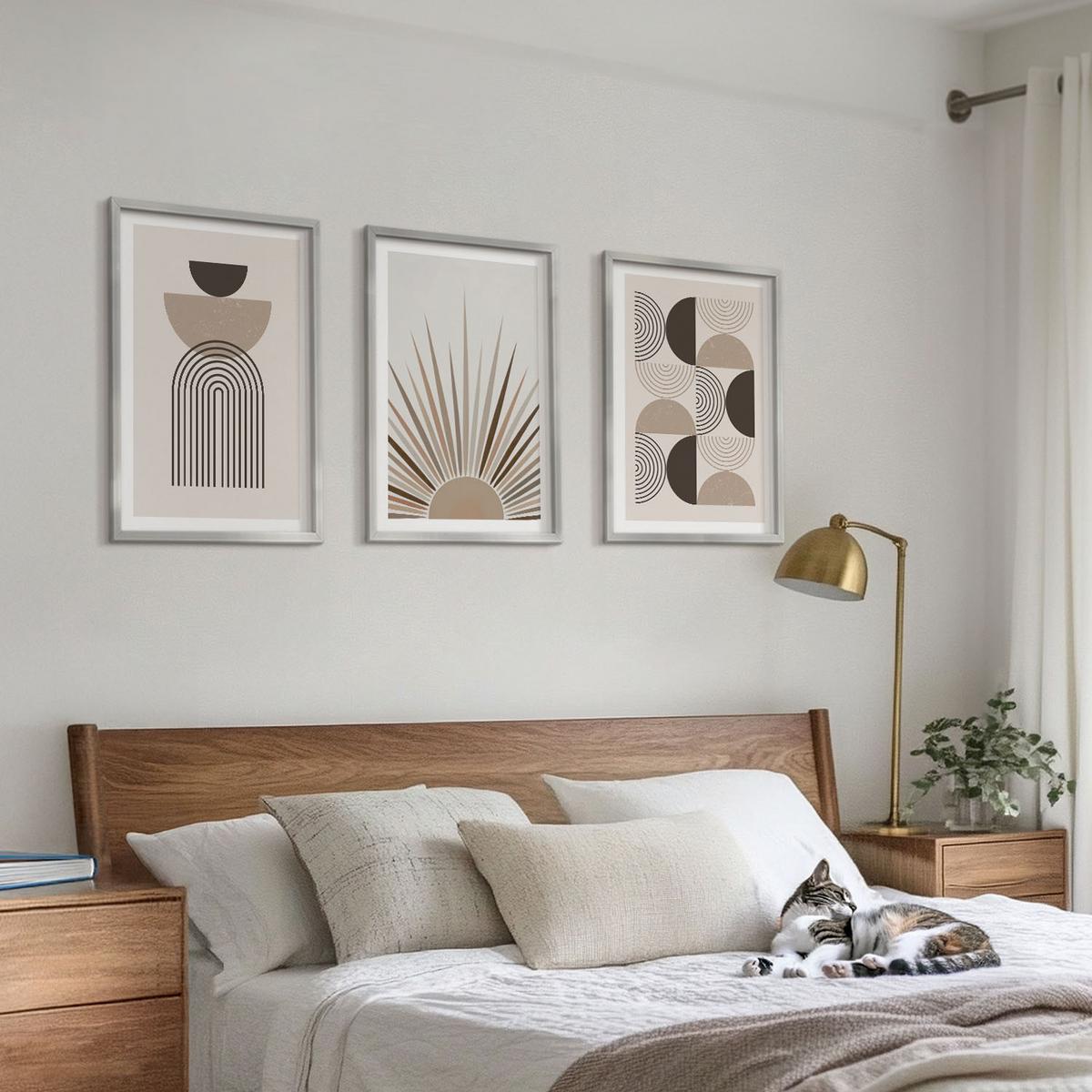 BILDER SET 3er Set - 40x60 cm Silberner Rahmen - Abstrakte Formen beige braun - Silberfarben, Kunststoff (40/60cm) - TULUP