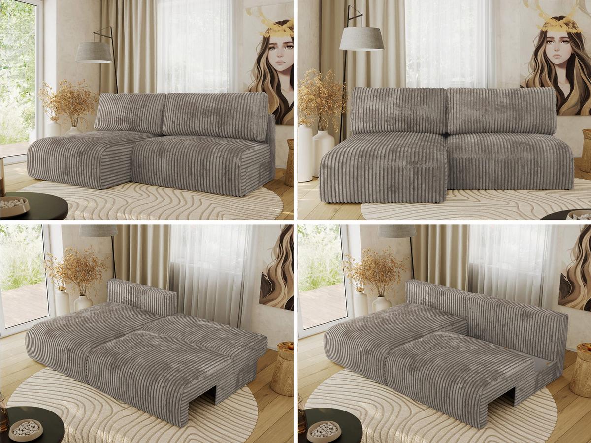 ECKSCHLAFSOFA VIVO L Hellbraun Cord - links - Hellbraun/Schwarz, Kunststoff/Textil (223/150cm) - MKS