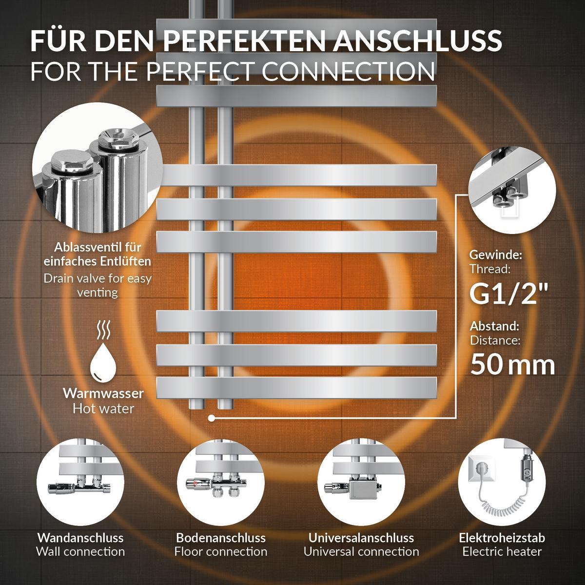 BADHEIZKÖRPER elektrisch Iron EM 500x1000 mm Chrome mit Heizstab 300W Digital - Chromfarben, Metall (50/100/3cm) - LuxeBath